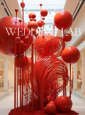 红色圆球装置打卡美陈摆饰装饰婚礼艺术装饰橱窗陈列商业美陈