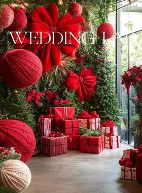 红色圣诞装饰背景婚礼艺术装饰橱窗陈列商业美陈场景布置