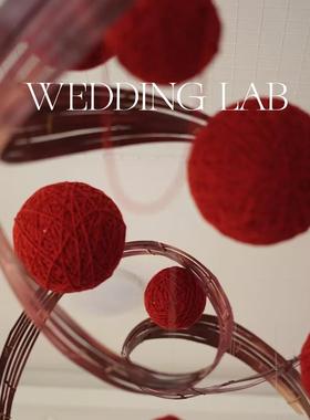 新春红色毛线球吊顶装置摆饰装饰婚礼艺术装饰橱窗陈列商业美陈