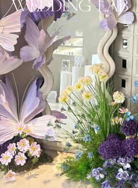 淡紫色蝴蝶花艺装置打卡美陈装置摆饰装饰婚礼艺术装饰橱窗陈列