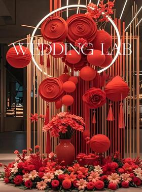 红色艺术摆饰背景装置婚礼艺术装饰橱窗陈列商业美陈场景布置艺术
