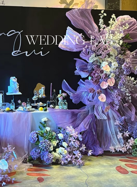 紫色系纱艺花仿真花地化装饰布景婚庆布置活动布景商业美陈