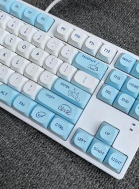 104键白蓝色机械键盘小清新海韵天蓝游戏有线无冲LOL打字静音灰轴