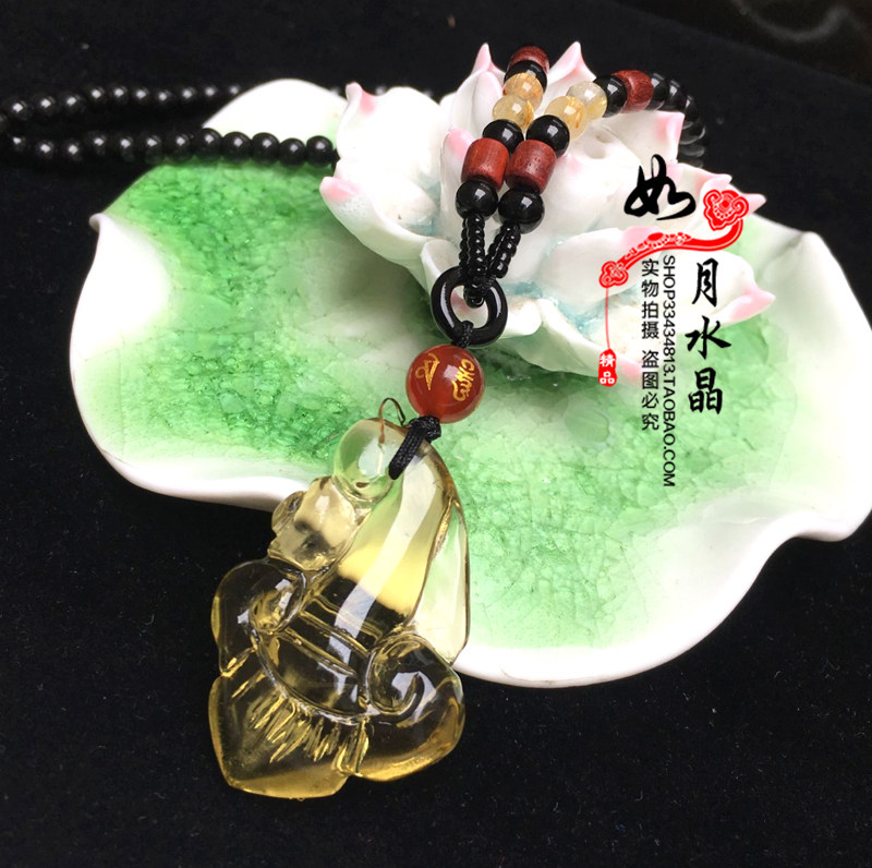 如意锁项坠双面雕刻天然黄水晶