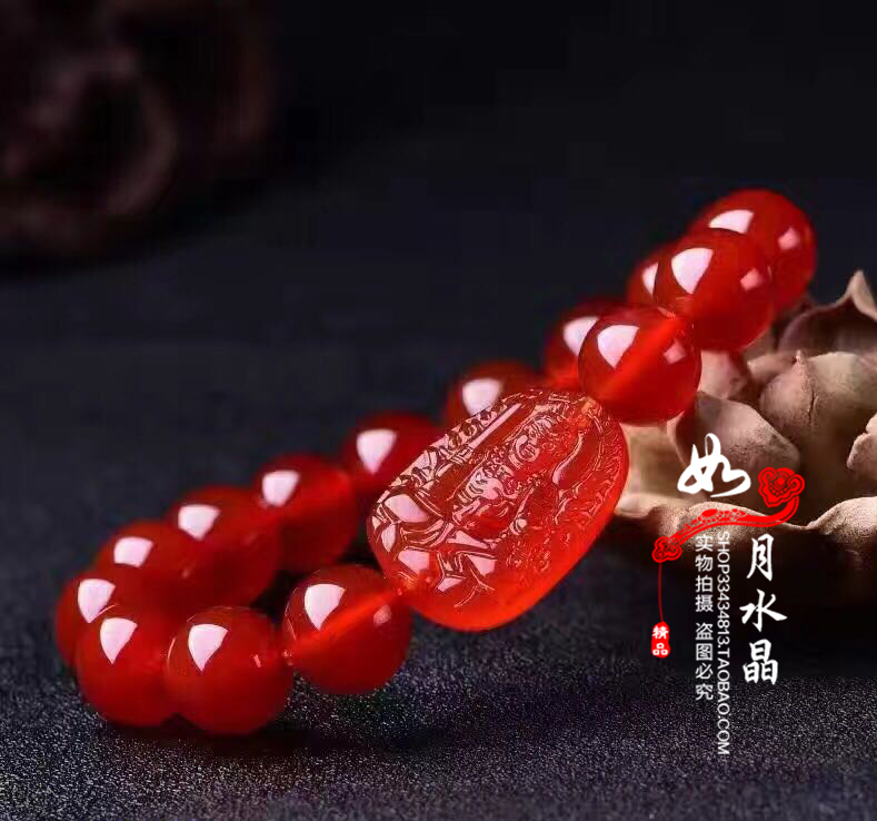 2026年天然红玛瑙生肖属鸡本命佛不动明王八大守护神手链