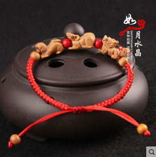 桃木三合贵人红绳手链生肖开运旺事业男女手串