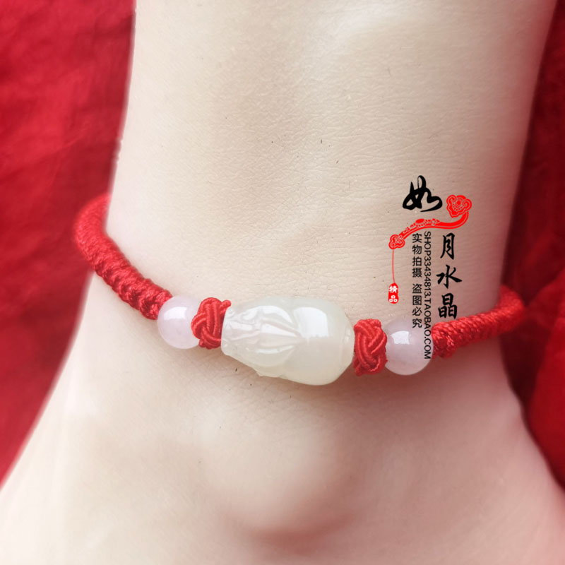 和田玉招财貔貅手绳男女玉石皮丘本命年手机链运转红绳平安脚链