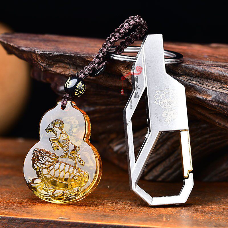 肖马喜羚跃富贵黄水晶吊坠吉祥物