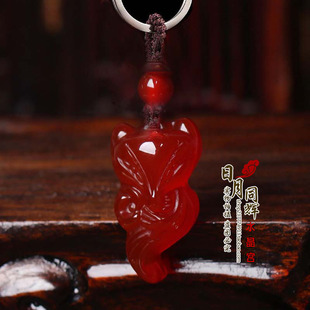 2025年天然红玛瑙狐狸催缘吊坠男女情侣灵狐桃花狐狸项链