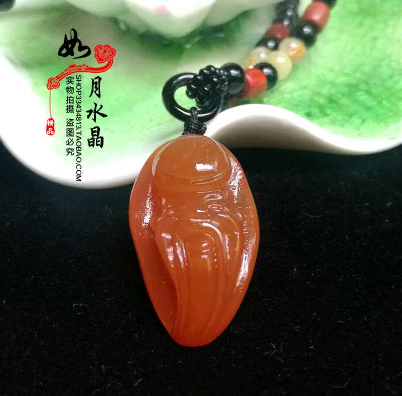 天然水晶红兔毛老寿星吊坠