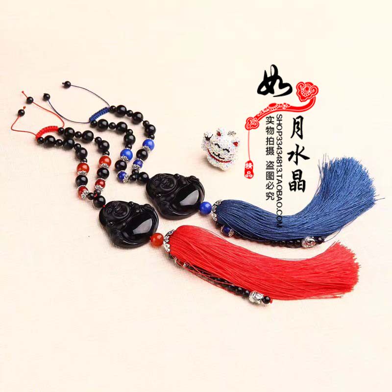 天然黑曜石弥勒佛 汽车挂件高档车载饰品 招财进宝 保平安