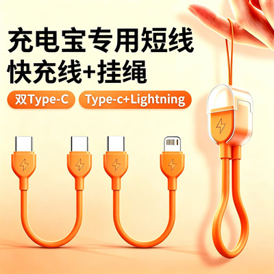 新款可收纳手机挂绳线便携充电线二合一防丢绳适用于苹果PD60w typec快充数据线通用款充电宝短线