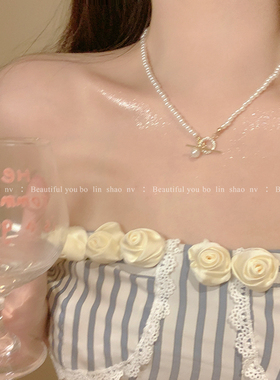 冷淡风珍珠项链女OT扣吊坠小众锁骨链2025年新款潮设计感高级颈链