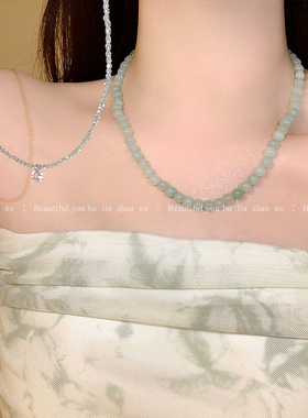 双层叠戴串珠项链女小众设计感百搭颈链简约小清新学生闺蜜锁骨链