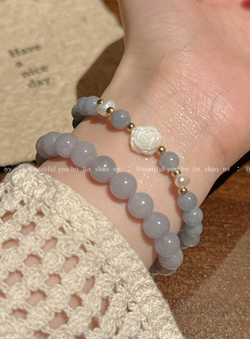 柏林少女海蓝宝山茶花串珠手链女