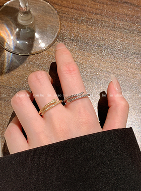 柏林少女微镶锆石小蛇素圈戒指女