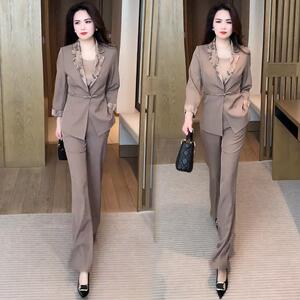轻奢西装套装女2025春秋新款气质显瘦减龄西服外套阔腿裤三件套潮