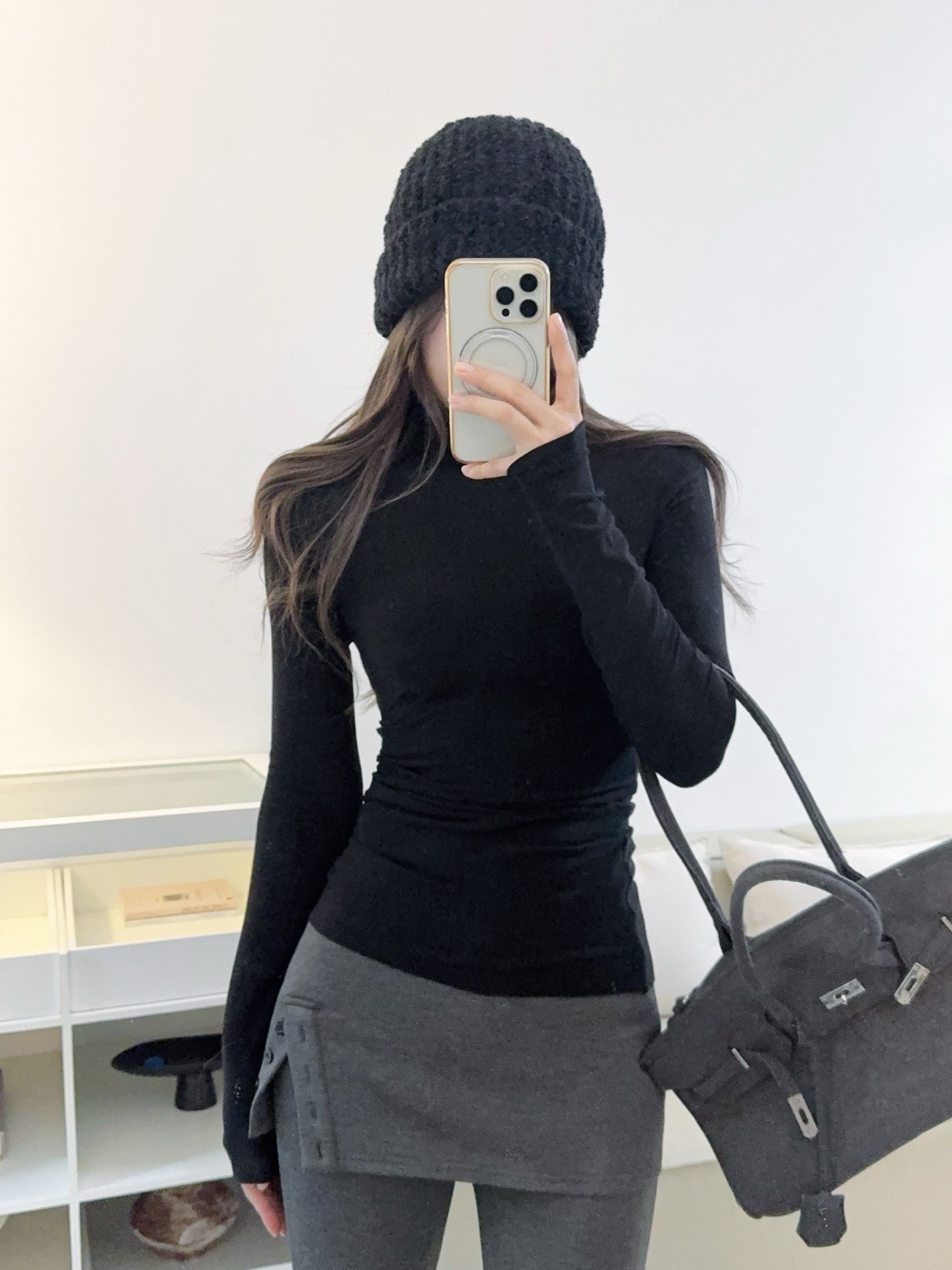 时髦搭品 韩系简约百搭高领长袖T恤女秋冬修身显瘦内搭打底衫上衣