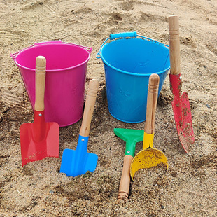 儿童沙滩玩具铁桶铁铲挖沙套装 宝宝玩沙戏水赶海小桶铲子植树工具