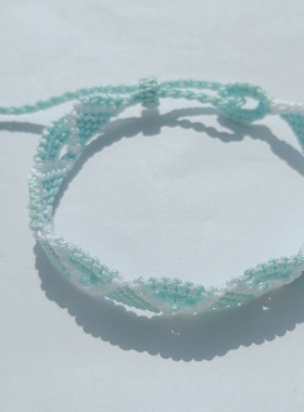 手工编织淡蓝色海洋浪花调节款鱼尾手绳