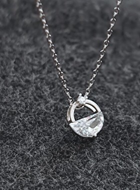 s925纯银一湖清泉水晶吊坠项链简约百搭女生锁骨链圆形小吊坠饰品