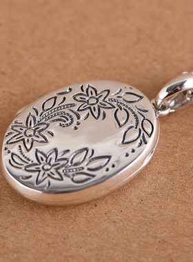 苏念 S925银复古泰银项链坠 女款时尚中国风椭圆形嘎乌盒吊坠挂件