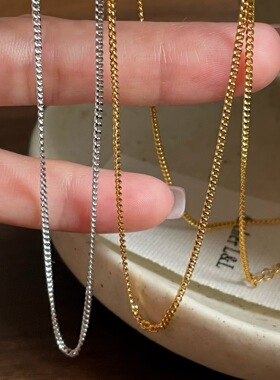 S925纯银古巴侧身素项链百搭高级感轻奢设计时髦简约单配链银链子
