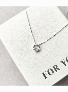 s925纯银项链女生锁骨链韩版简约百搭一汪清泉圆形水晶吊坠项链