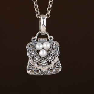 苏念S9225纯银吊坠精致文艺镂空锁包女款 锁骨链项坠礼物配饰挂件