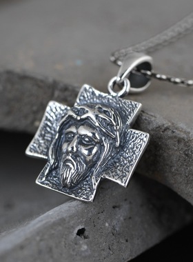 苏念 S925银复古时尚工艺吊坠十字头像男女泰银简约项链坠挂件