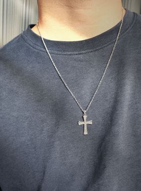正品s925纯银十字架项链潮牌嘻哈街头男女情侣吊坠裂纹十字架配饰
