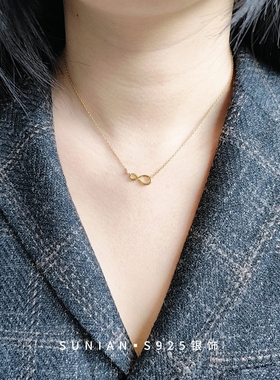 特价 正品925纯银无限爱8字吊坠项链气质小众设计交织爱心锁骨链