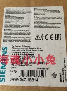 3RW4047-1BB05，软起动器 S3 106 A，75 kW/500 V，3RW40471BB05