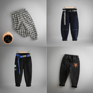 中小童裤子男童牛仔裤加绒厚款冬季童装儿童休闲裤潮男孩冬天裤子