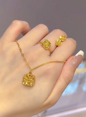 爆闪拉丝小方糖耳钉项链戒指套装