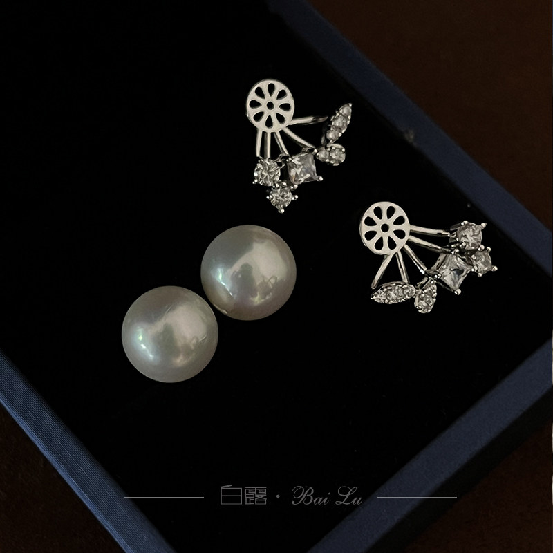白露 媲美澳白爱迪生淡水纯银10-11mm素钉极强光大灯泡耳钉亮两戴