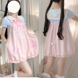 兔巧綿綿冰 少女甜美可愛印花吊帶花苞裙Lolita裙 一套減30R