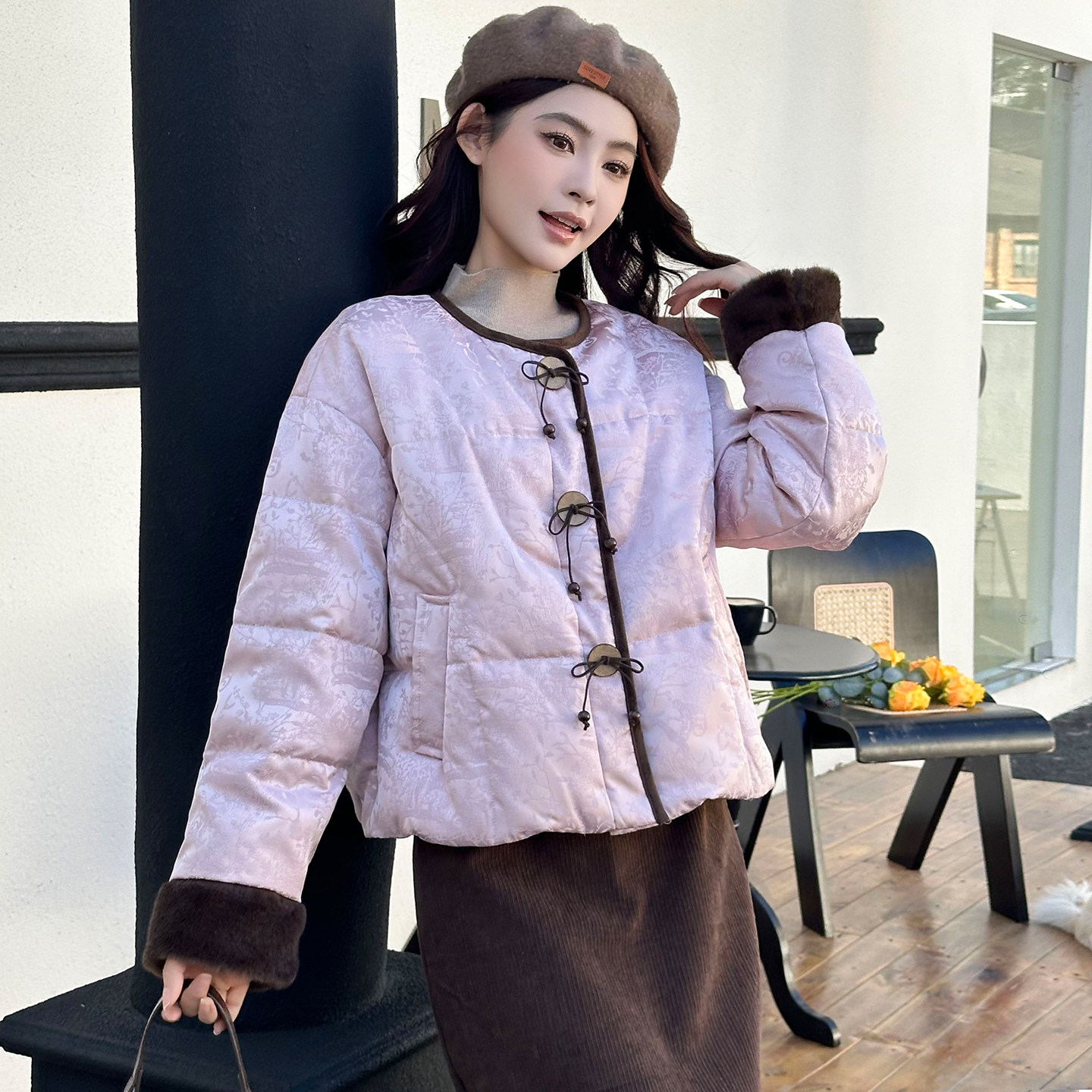 新中式盘扣大红加厚棉衣女