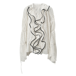 荷叶边波点衬衫 EAM 法式 新款 女设计感V领衬衣ins STUDIO2026年春季