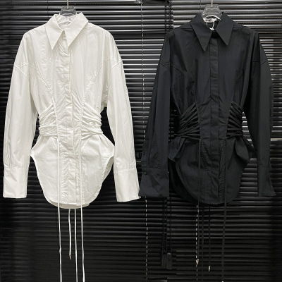 小众设计收腰绑带衬衫显瘦显腰身