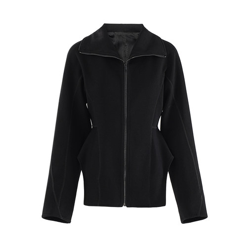 美式个性裁荷叶边下摆棒球服外套