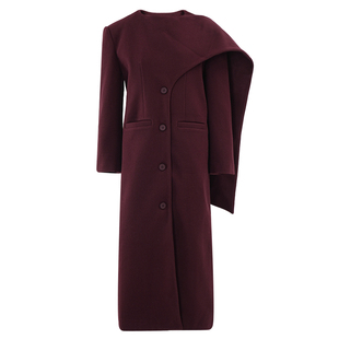 欧货宽肩外套 毛呢大衣女秋冬季 EAM STUDIO安哥拉红披肩围巾领长款