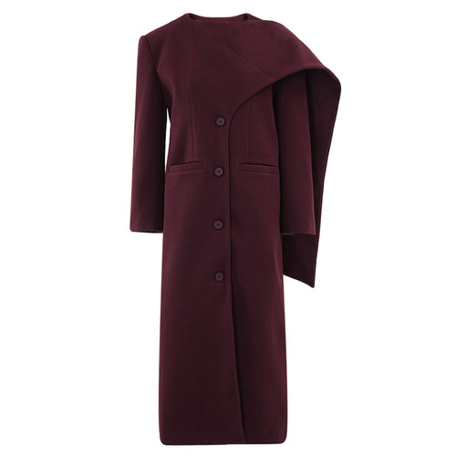 欧货长款披肩围巾领毛呢大衣