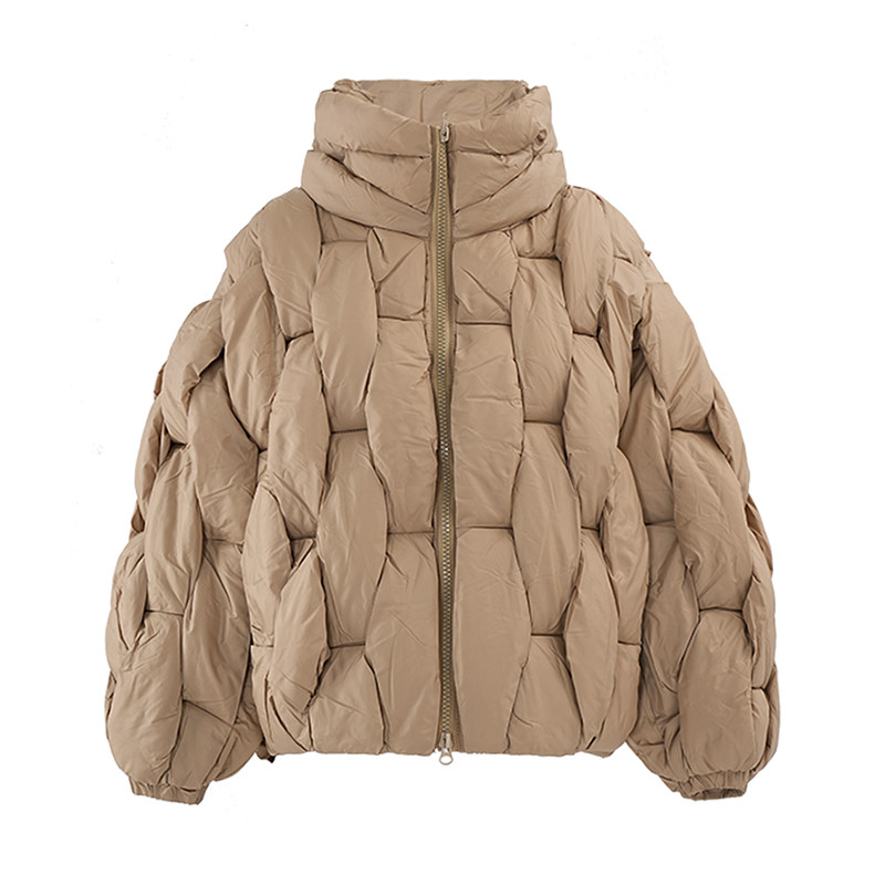 EAM STUDIO2025秋冬新款复古立领编织麻花棉服女拉链宽松蓬蓬棉衣