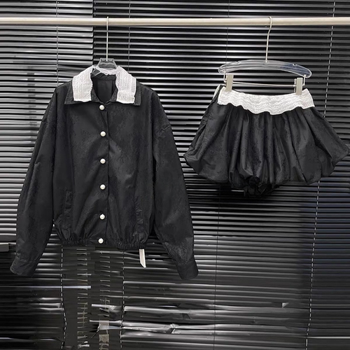 蕾丝刺绣棒球服外套花苞短裙