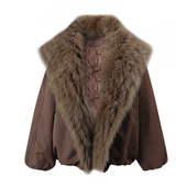 EAM STUDIO2025年秋冬新款 狐狸毛翻领50鹅绒外套女小众牛角扣上衣