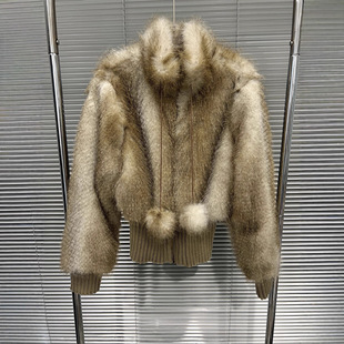 外套拉链开衫 高级环保毛针织拼接短款 上衣 STUDIO2025秋冬新款 EAM