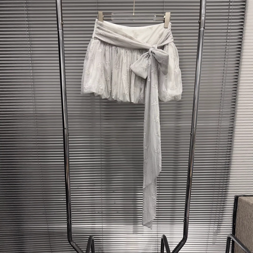 不对称绑带蝴蝶结印花花苞半身裙