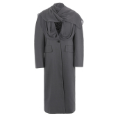 风衣外套女春秋 仿真丝拼接设计感长款 EAM STUDIO复古超低领围巾式