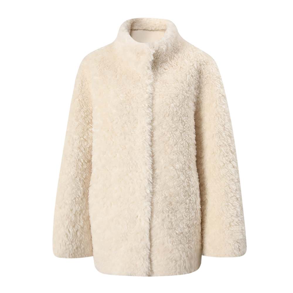 高级感立领羊羔毛外套女宽松开衫